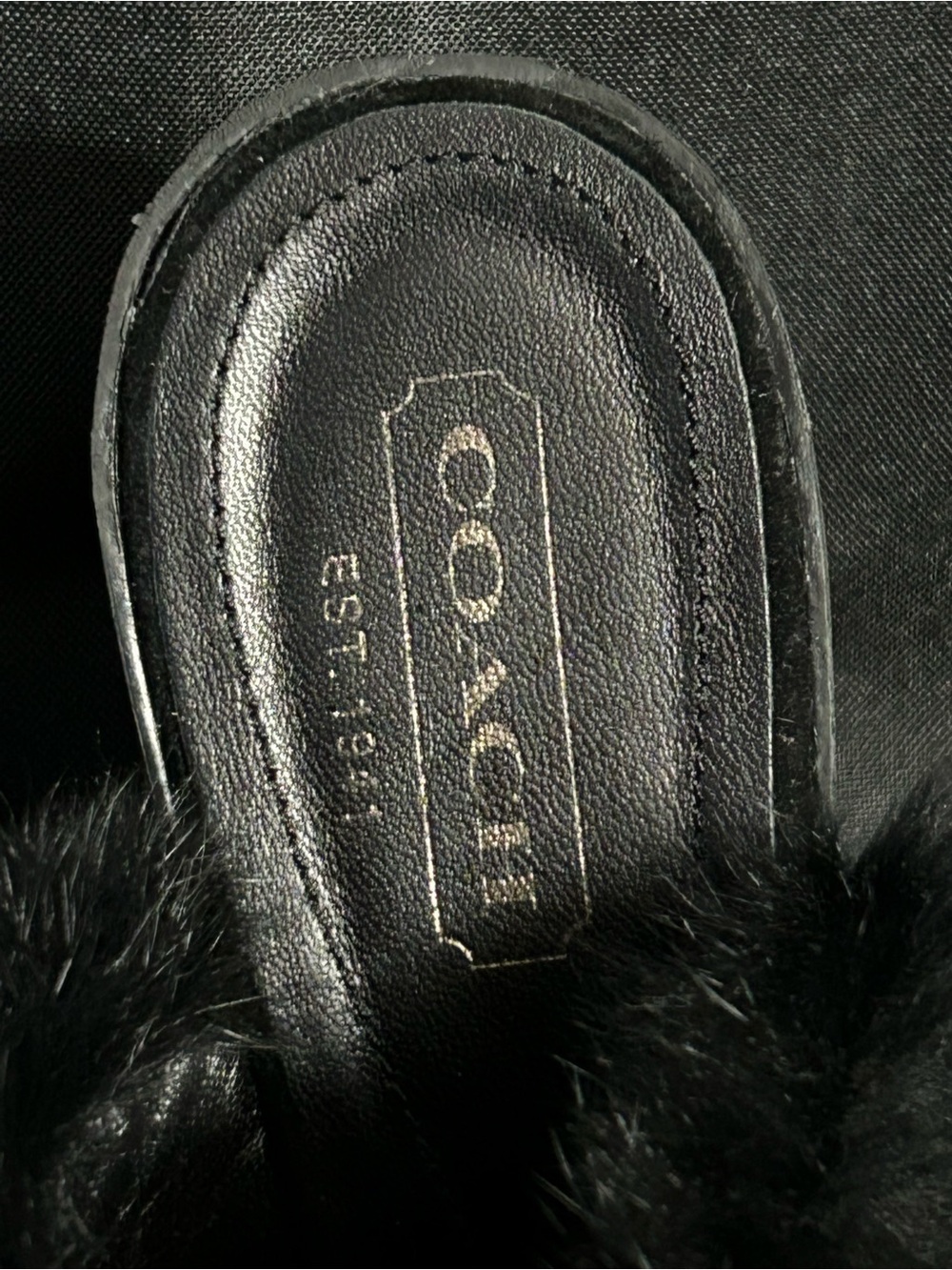 Coach Women’s Vintage Kaela Black Genuine Rabbit Fur Suede Platform Slides 7.5 - Picture 5 of 12